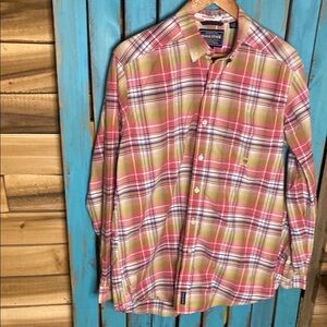 Rough Stock Plaid Shirt in Pink and Green button down shirt size large